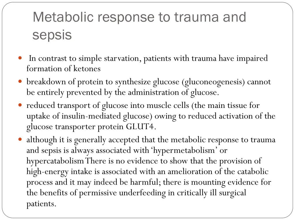 metabolic response to trauma and sepsis