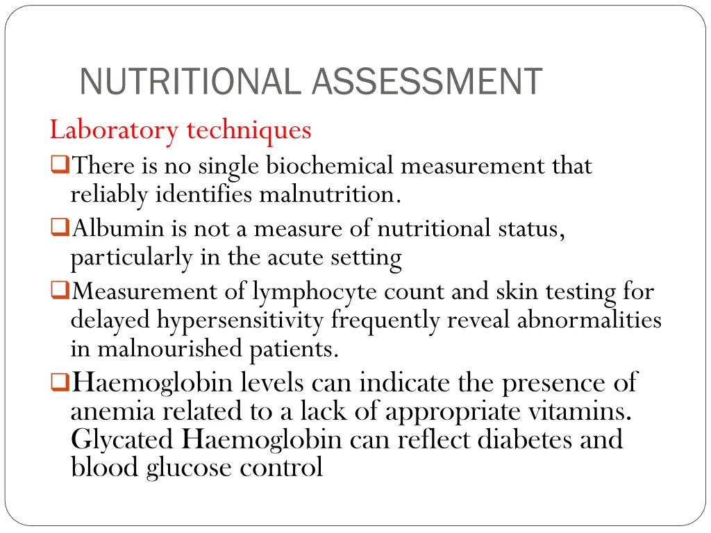 nutritional assessment laboratory techniques