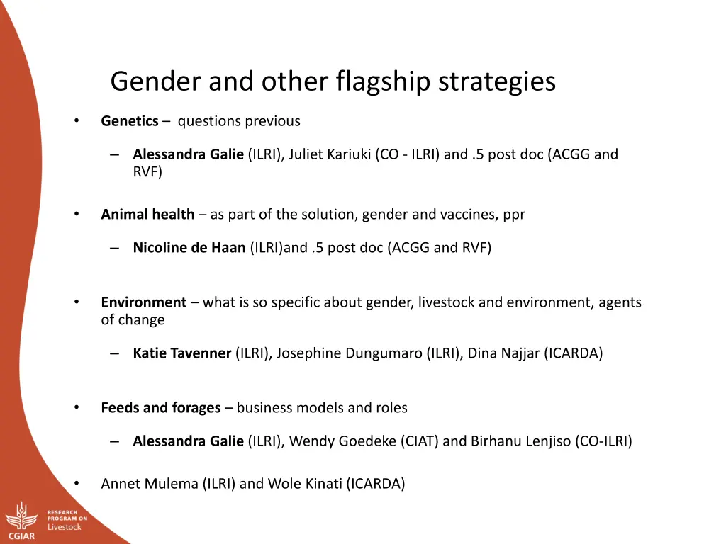 gender and other flagship strategies