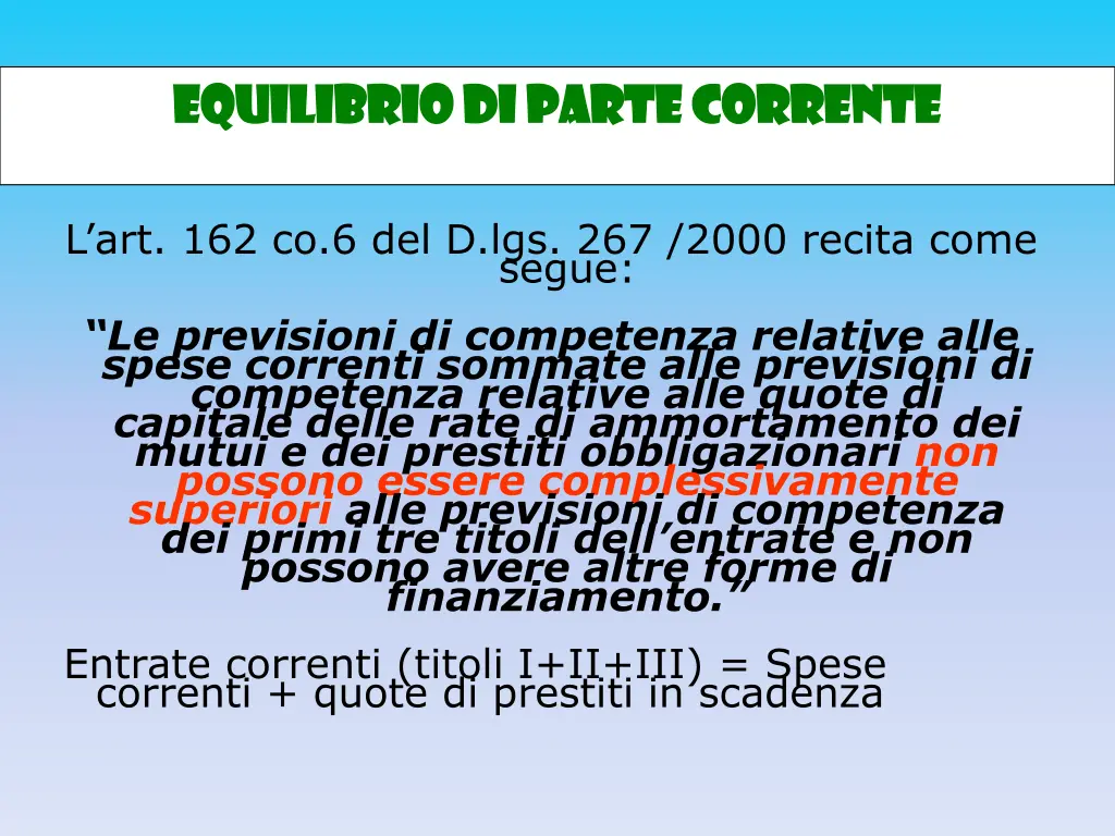 equilibrio di parte corrente equilibrio di parte