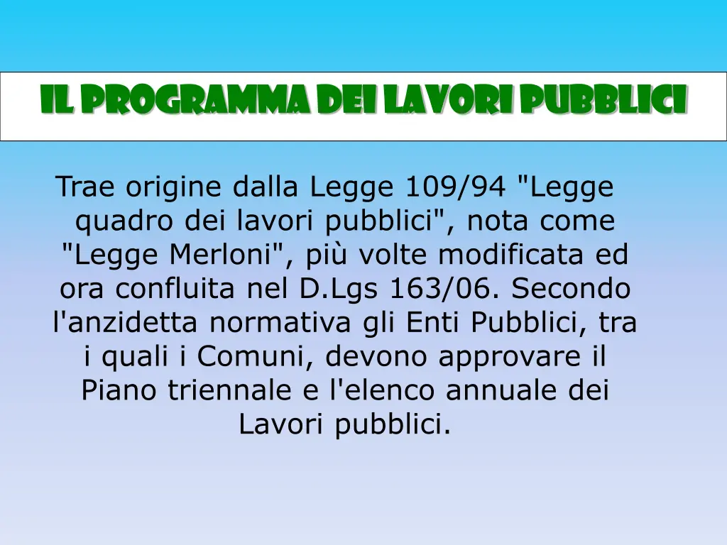 il il programma dei lavori pubblici programma 1