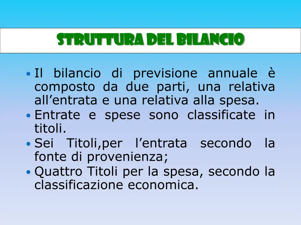 struttura struttura del bilancio del bilancio