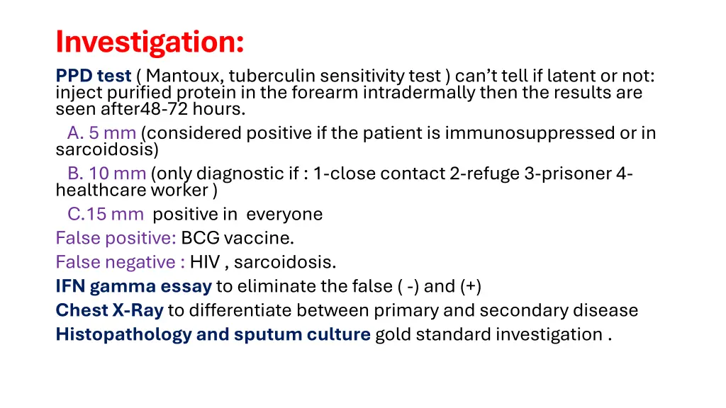 investigation ppd test mantoux tuberculin
