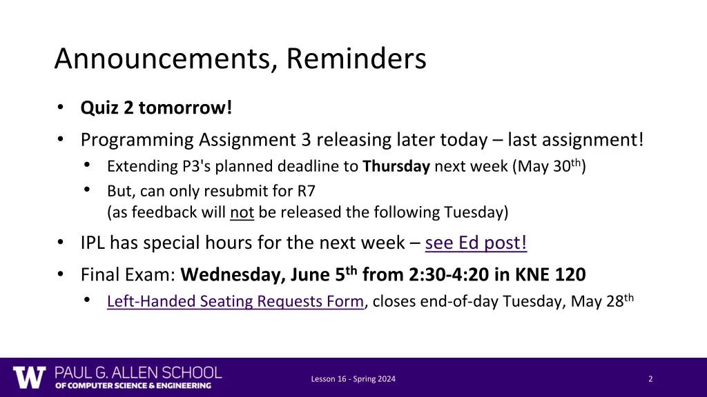 announcements reminders
