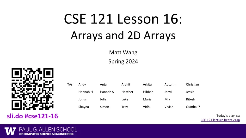 cse 121 lesson 16 arrays and 2d arrays