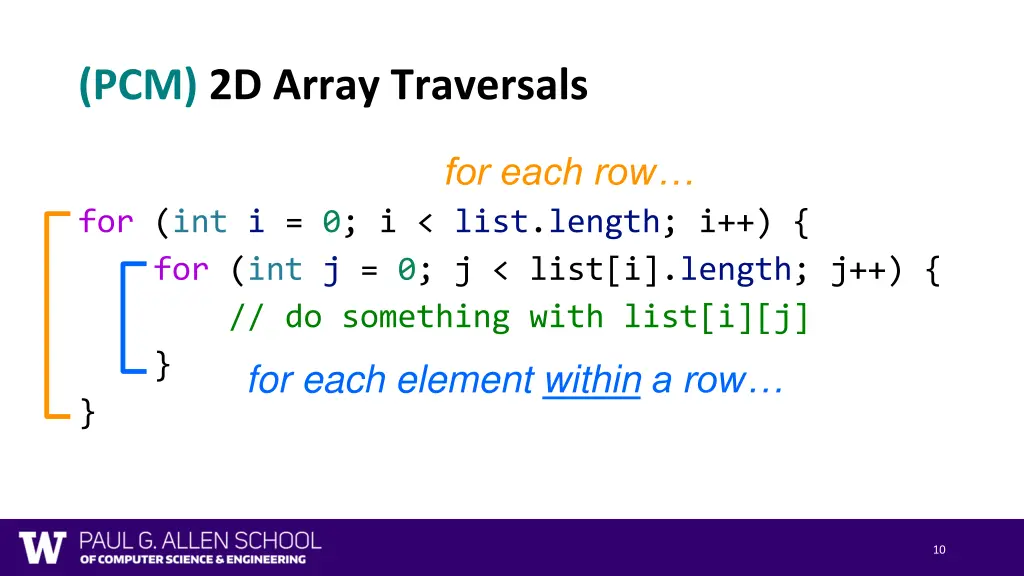 pcm 2d array traversals