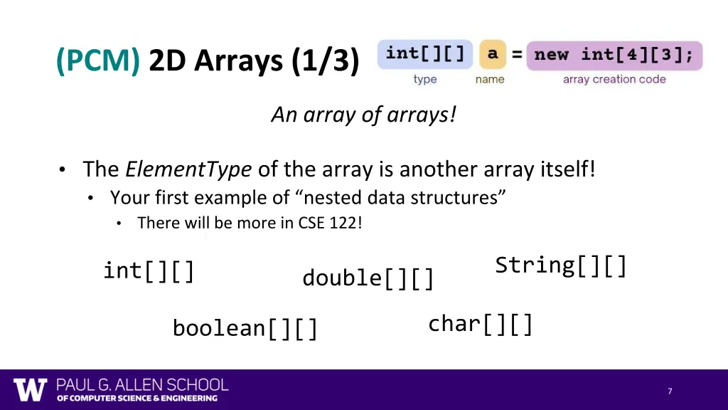 pcm 2d arrays 1 3