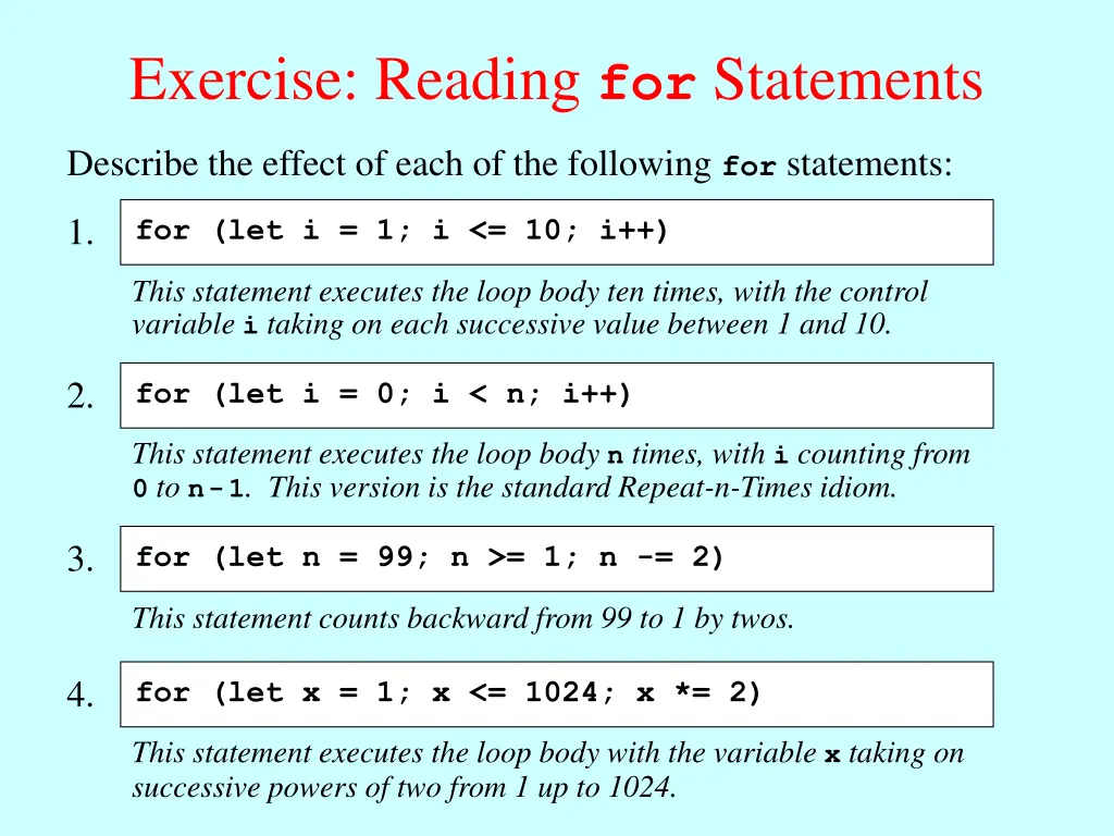 exercise reading for statements
