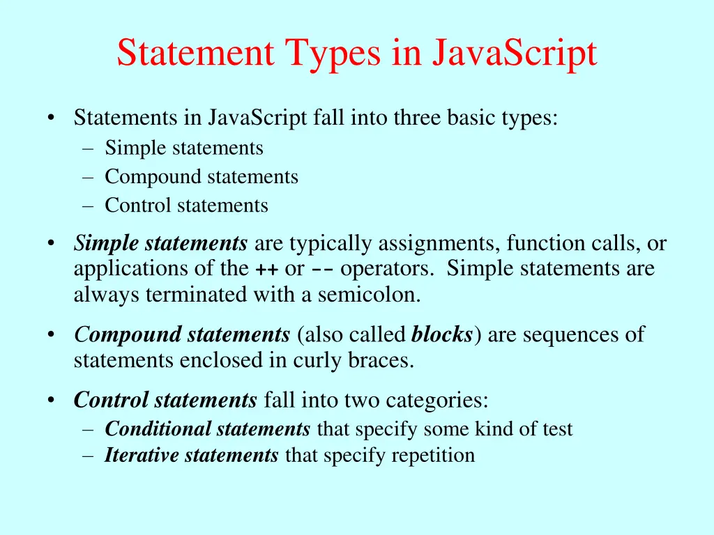 statement types in javascript