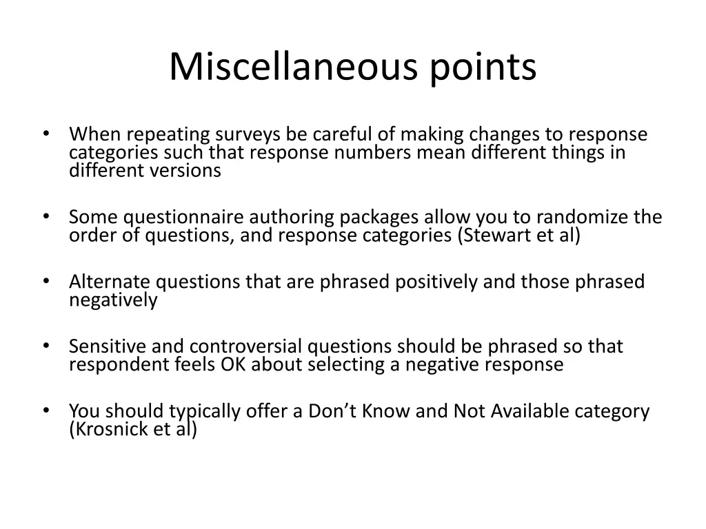 miscellaneous points