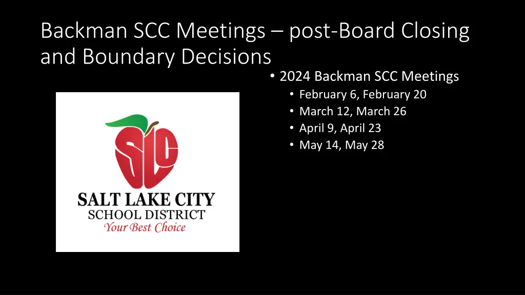 backman scc meetings post board closing