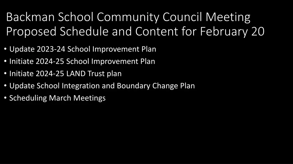 backman school community council meeting proposed