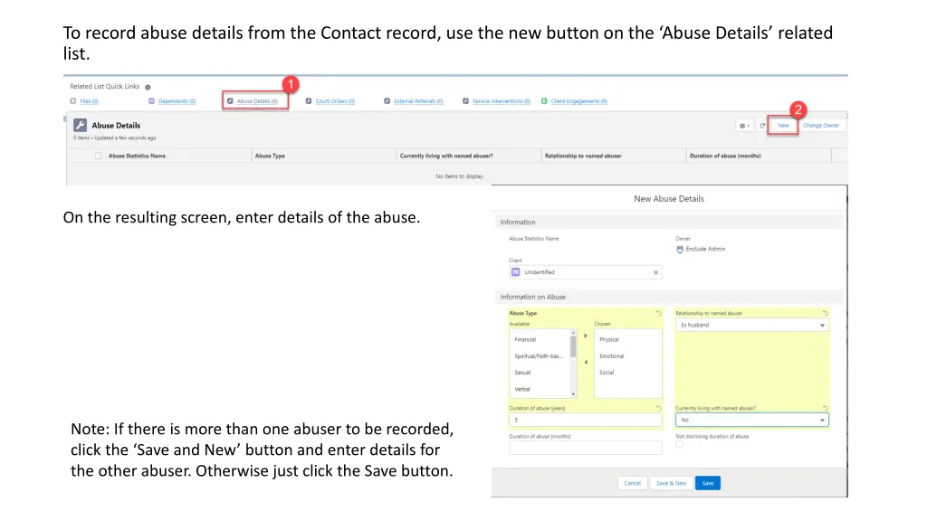 to record abuse details from the contact record