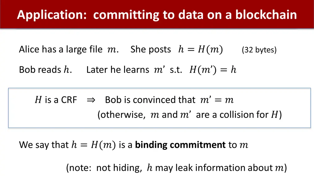 application committing to data on a blockchain