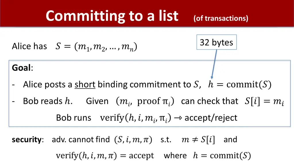 committing to a list of transactions