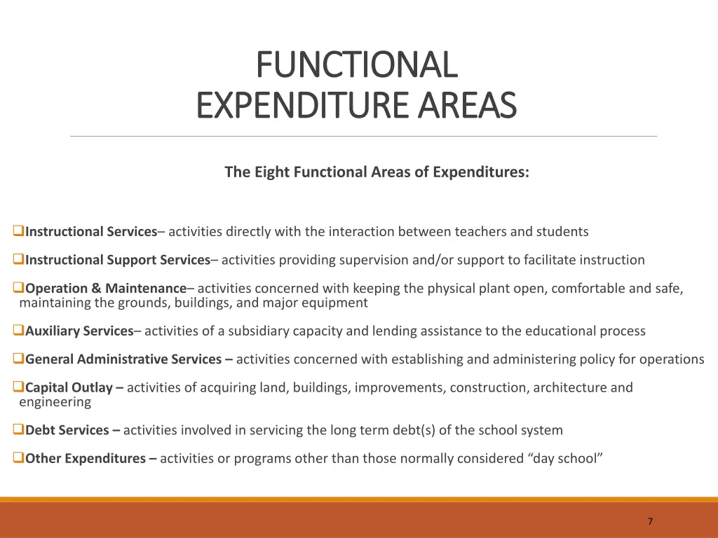 functional functional expenditure areas