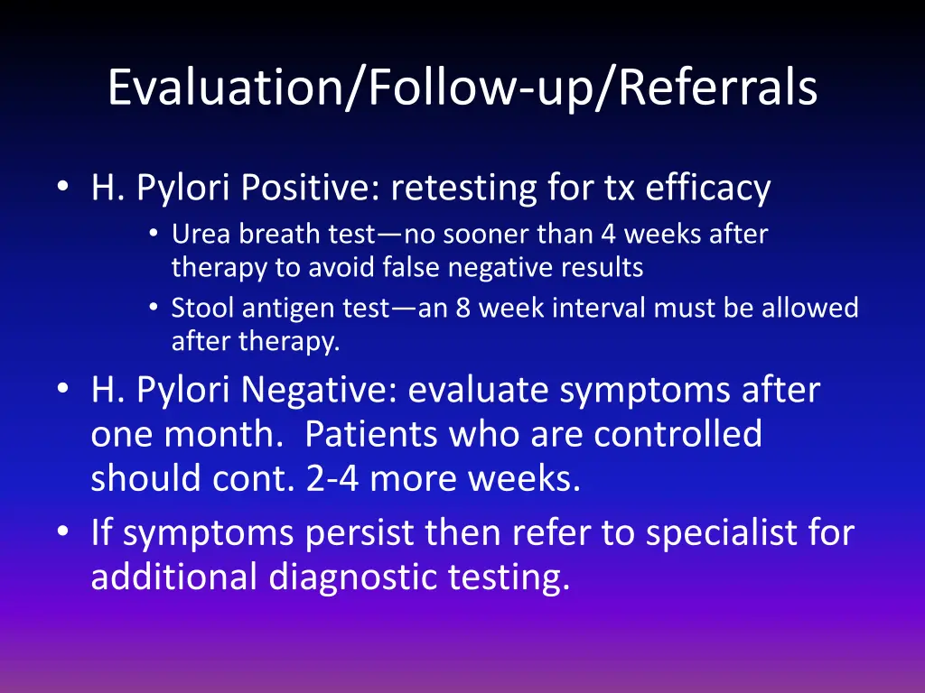 evaluation follow up referrals