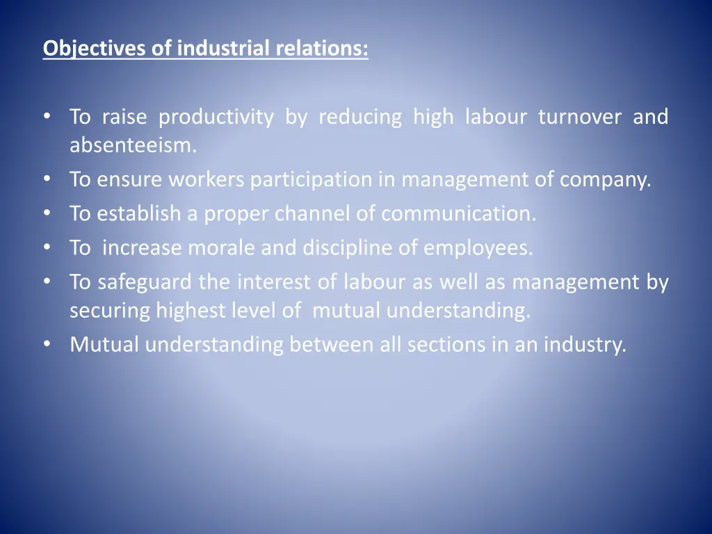objectives of industrial relations