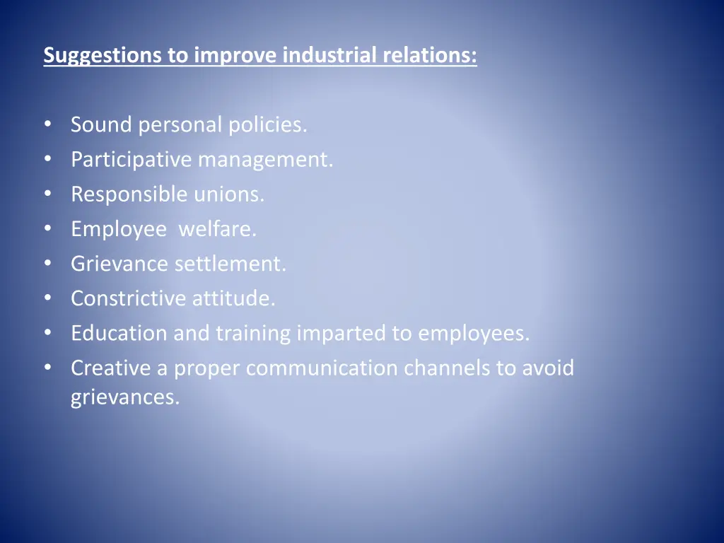 suggestions to improve industrial relations