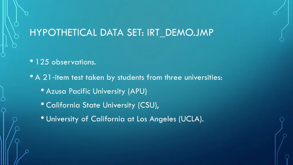 hypothetical data set irt demo jmp
