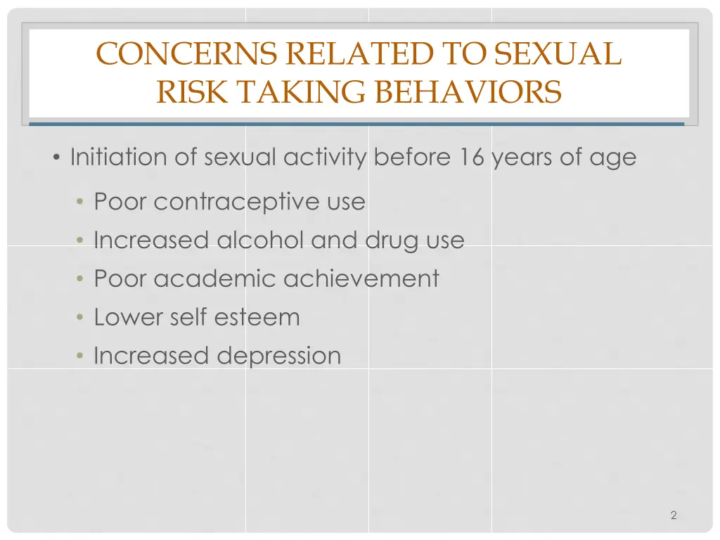 concerns related to sexual risk taking behaviors