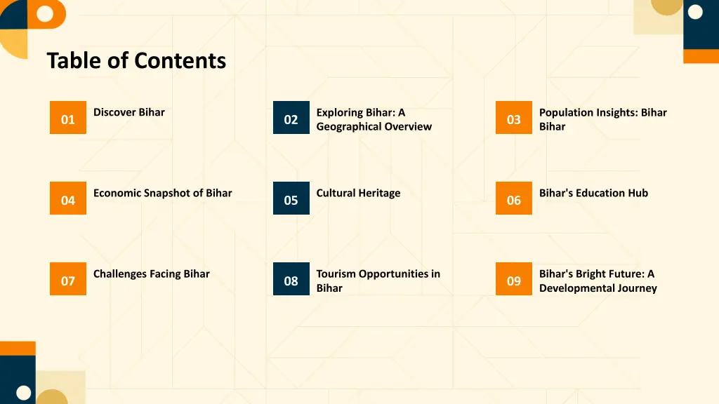 table of contents