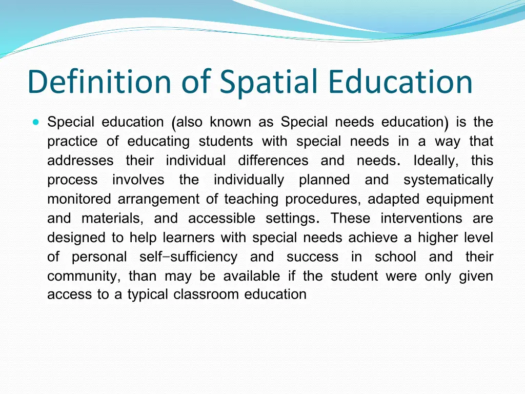 definition of spatial education special education