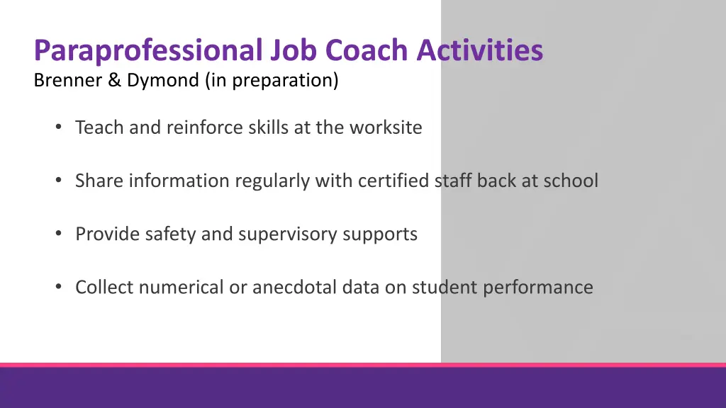 paraprofessional job coach activities brenner
