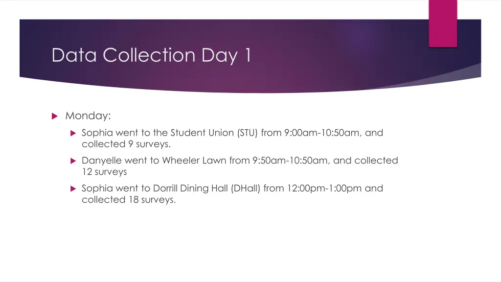 data collection day 1