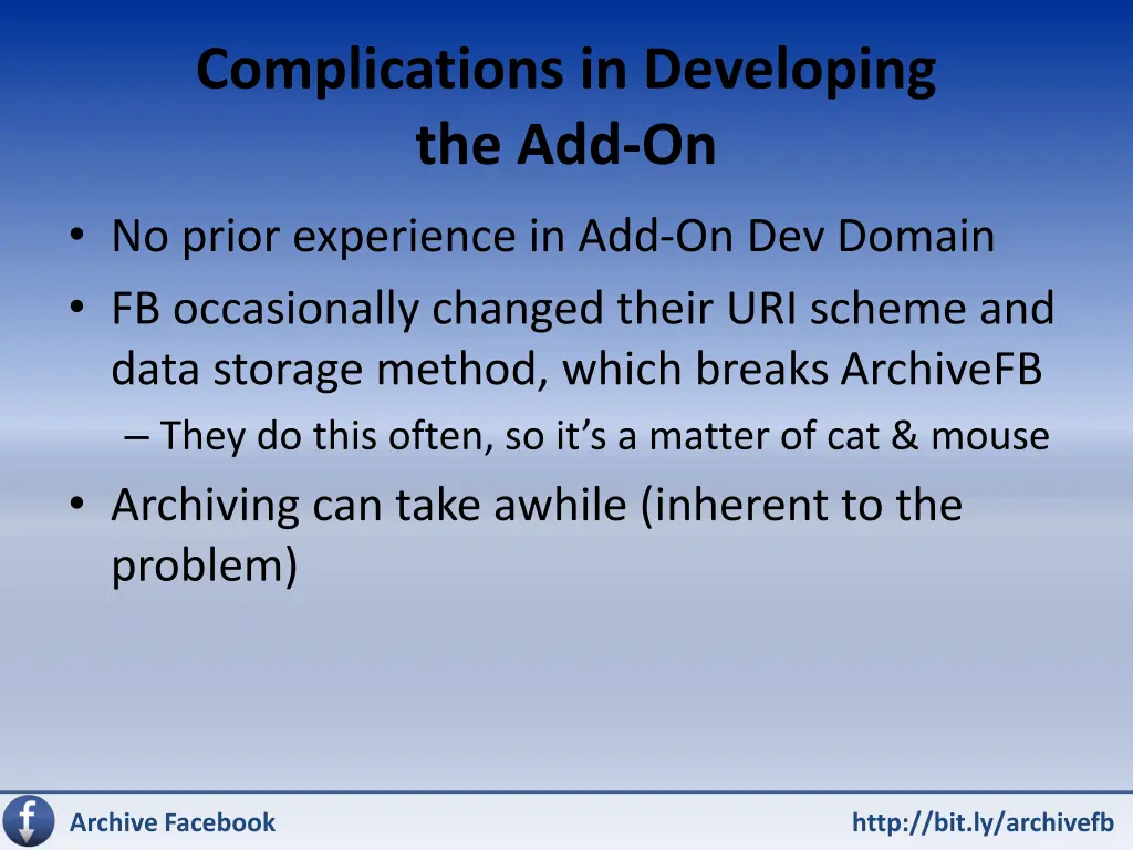 complications in developing the add on