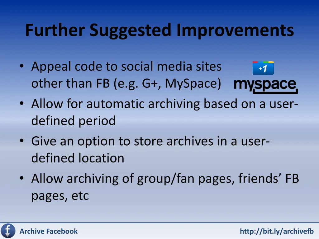 further suggested improvements