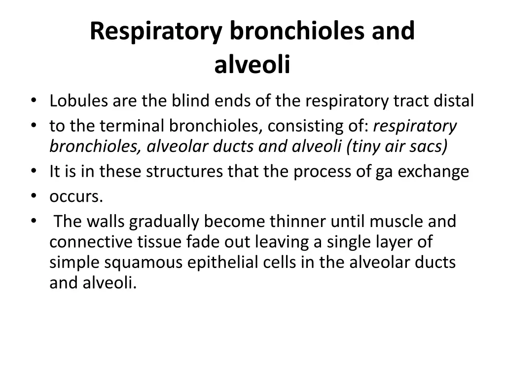 respiratory bronchioles and alveoli lobules