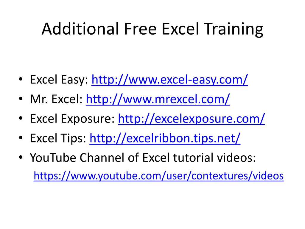 additional free excel training