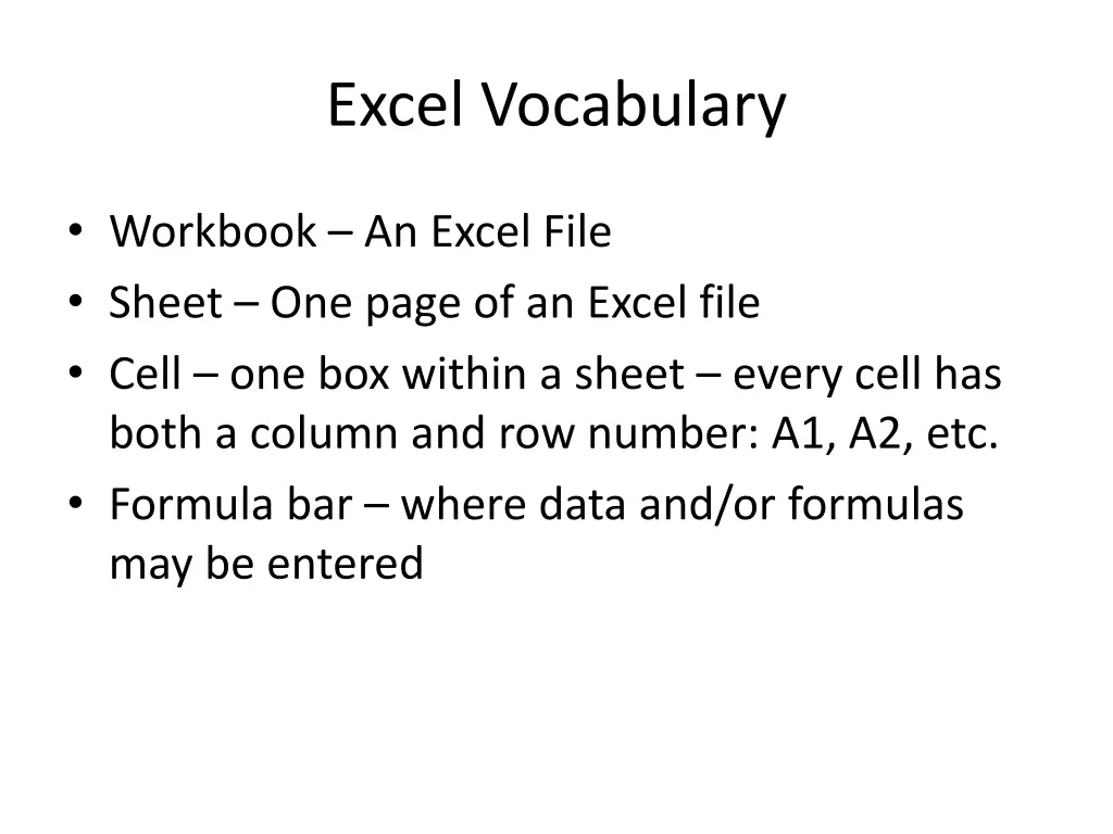 excel vocabulary
