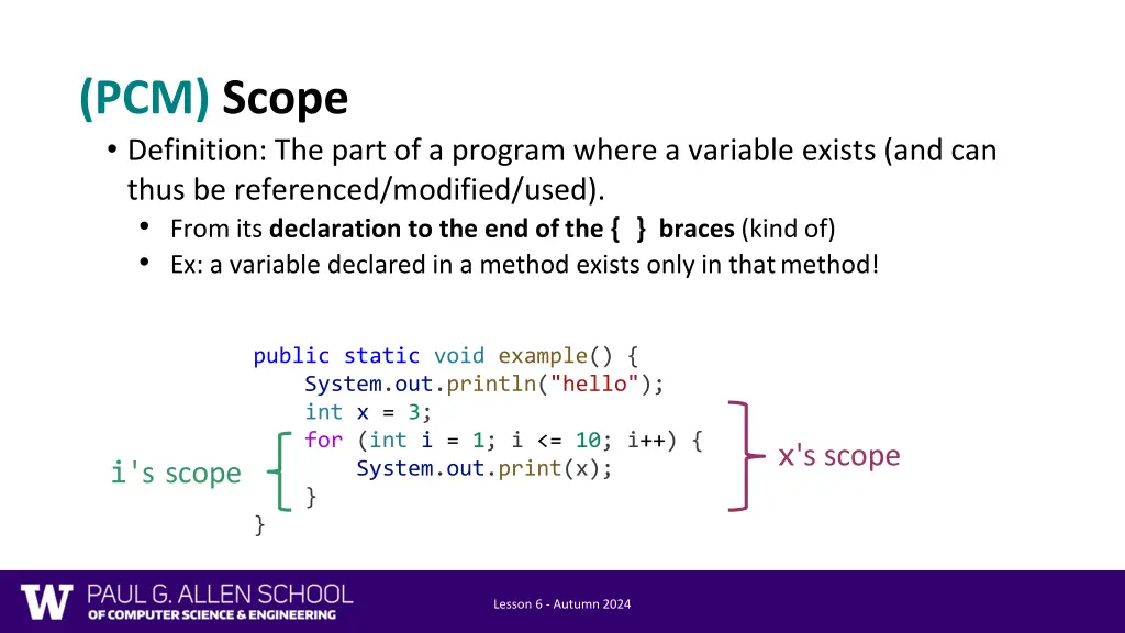 pcm scope definition the part of a program where 1