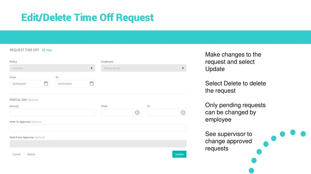 edit delete time off request