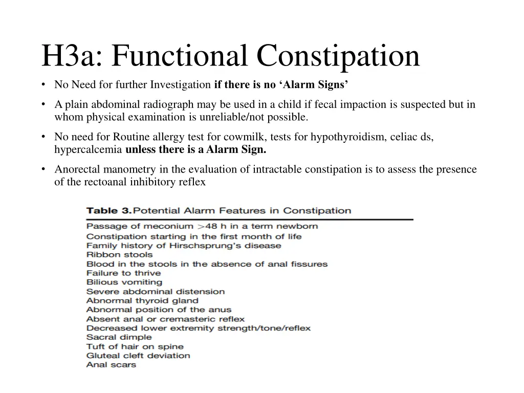 h3a functional constipation no need for further