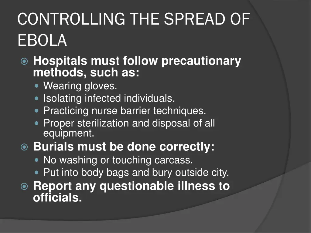 controlling the spread of ebola hospitals must