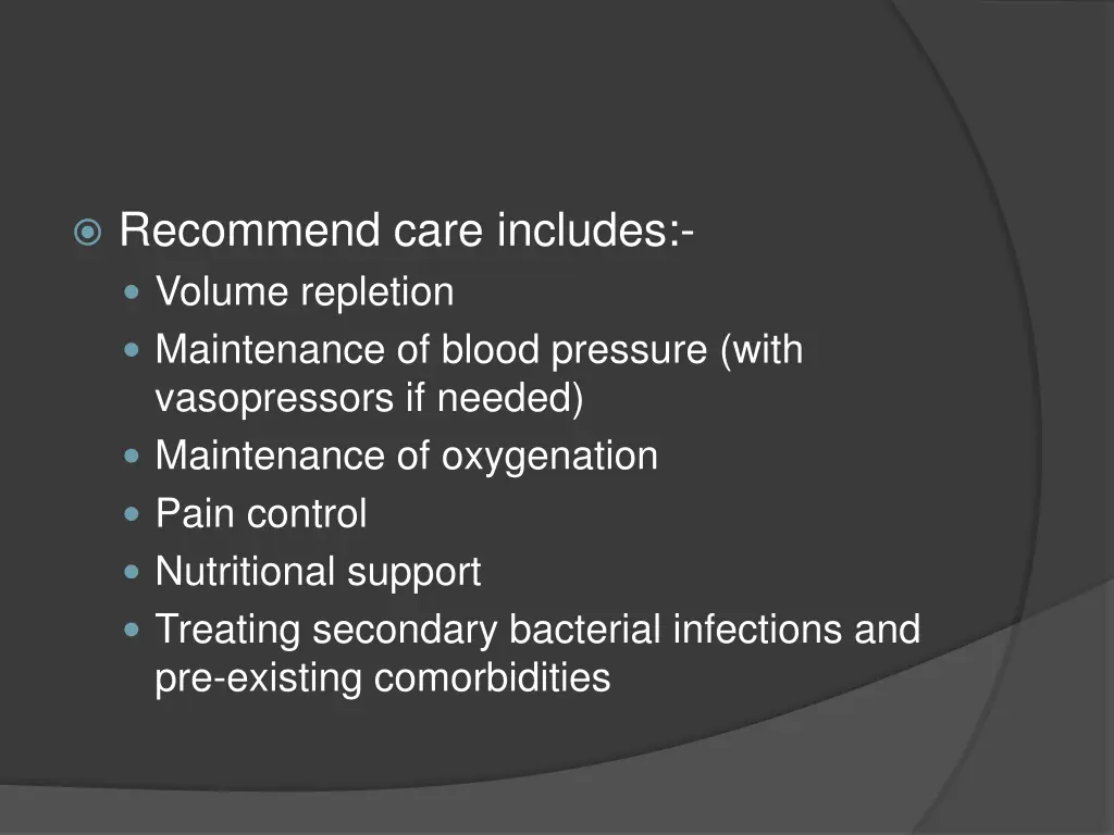 recommend care includes volume repletion