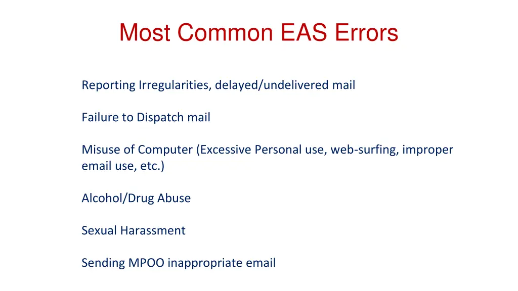 most common eas errors 1