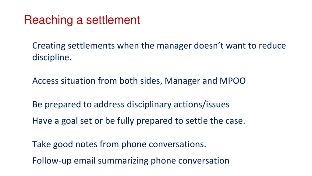reaching a settlement