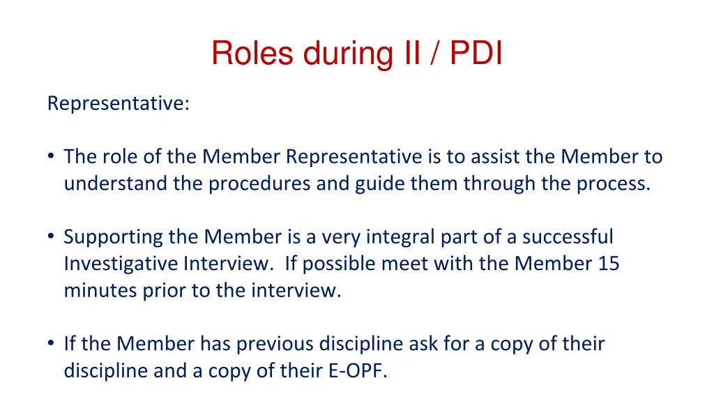roles during ii pdi
