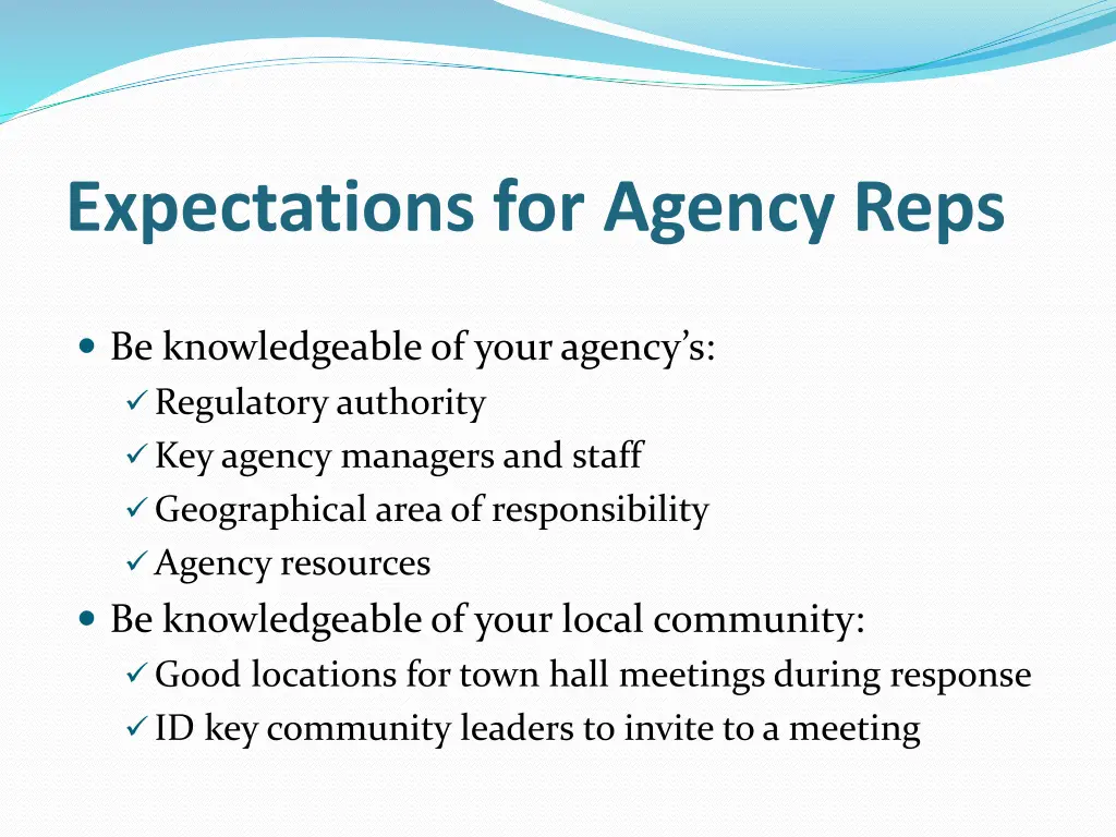 expectations for agency reps 1