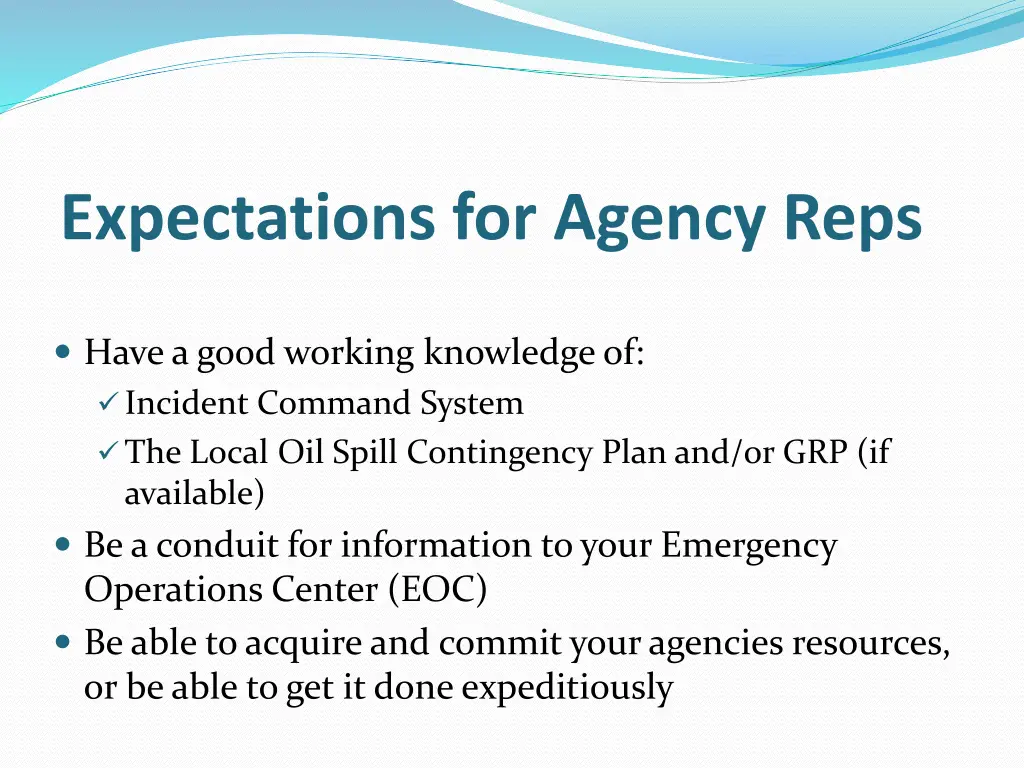 expectations for agency reps 2