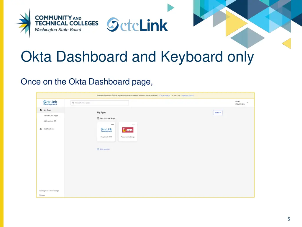 okta dashboard and keyboard only