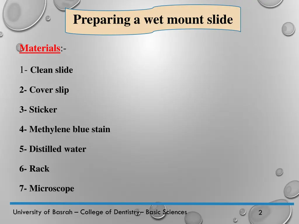 preparing a wet mount slide
