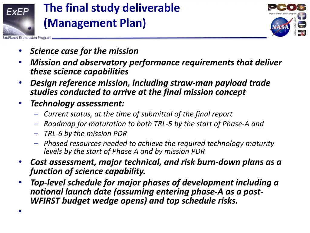 the final study deliverable management plan