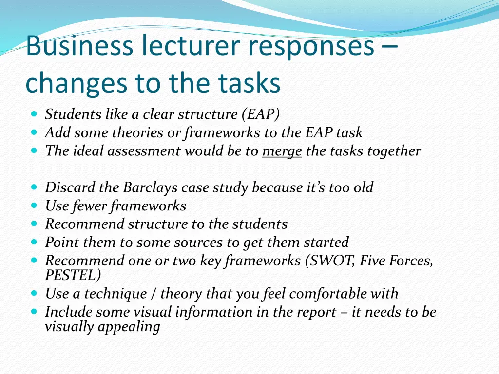 business lecturer responses changes to the tasks