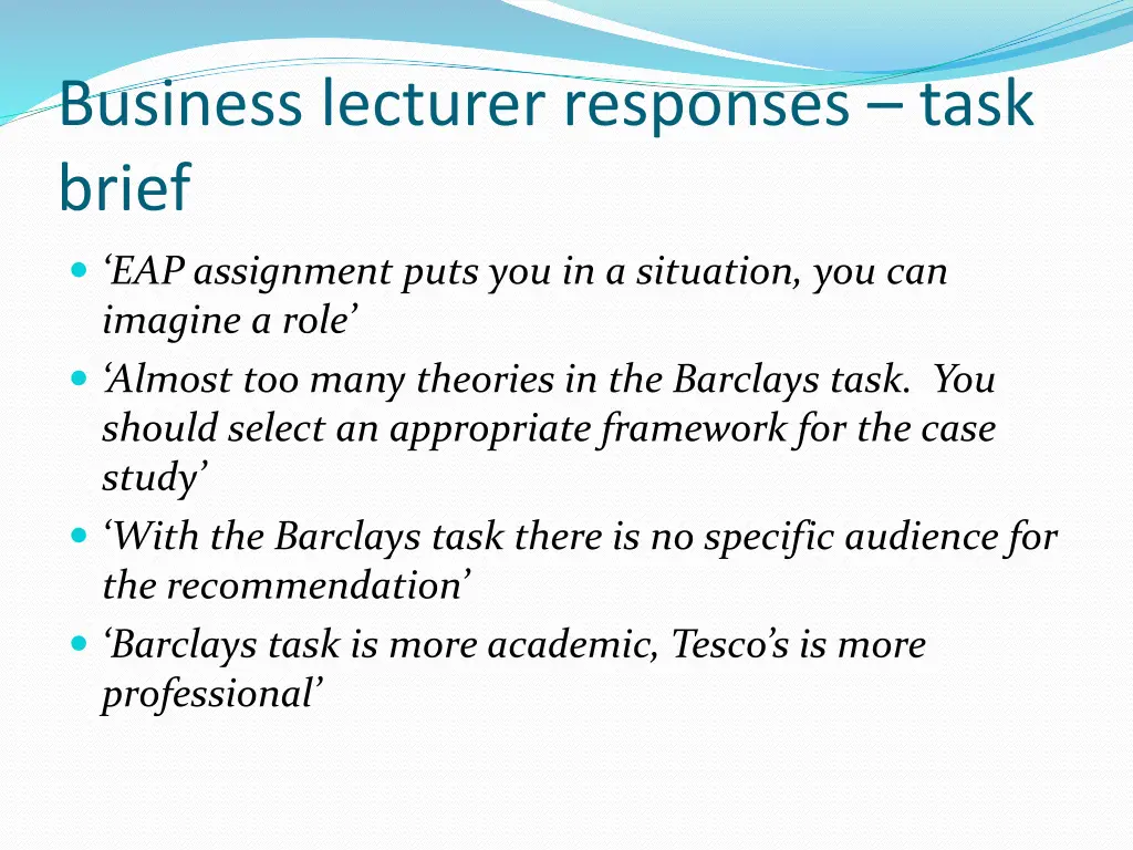 business lecturer responses task brief
