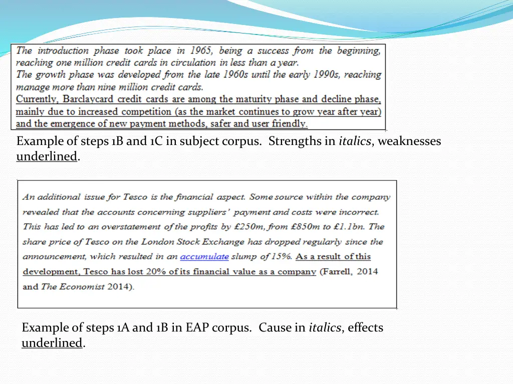 example of steps 1b and 1c in subject corpus